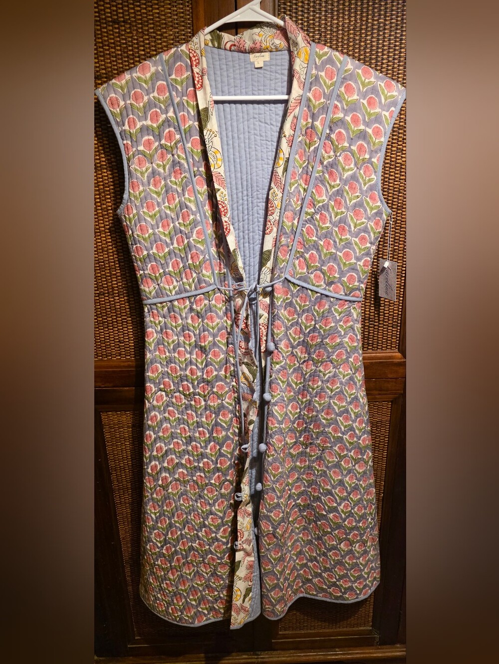 Farylina NWT Quilted Floral Button-Front Vest Dress Lavender Pink Large PTP 21